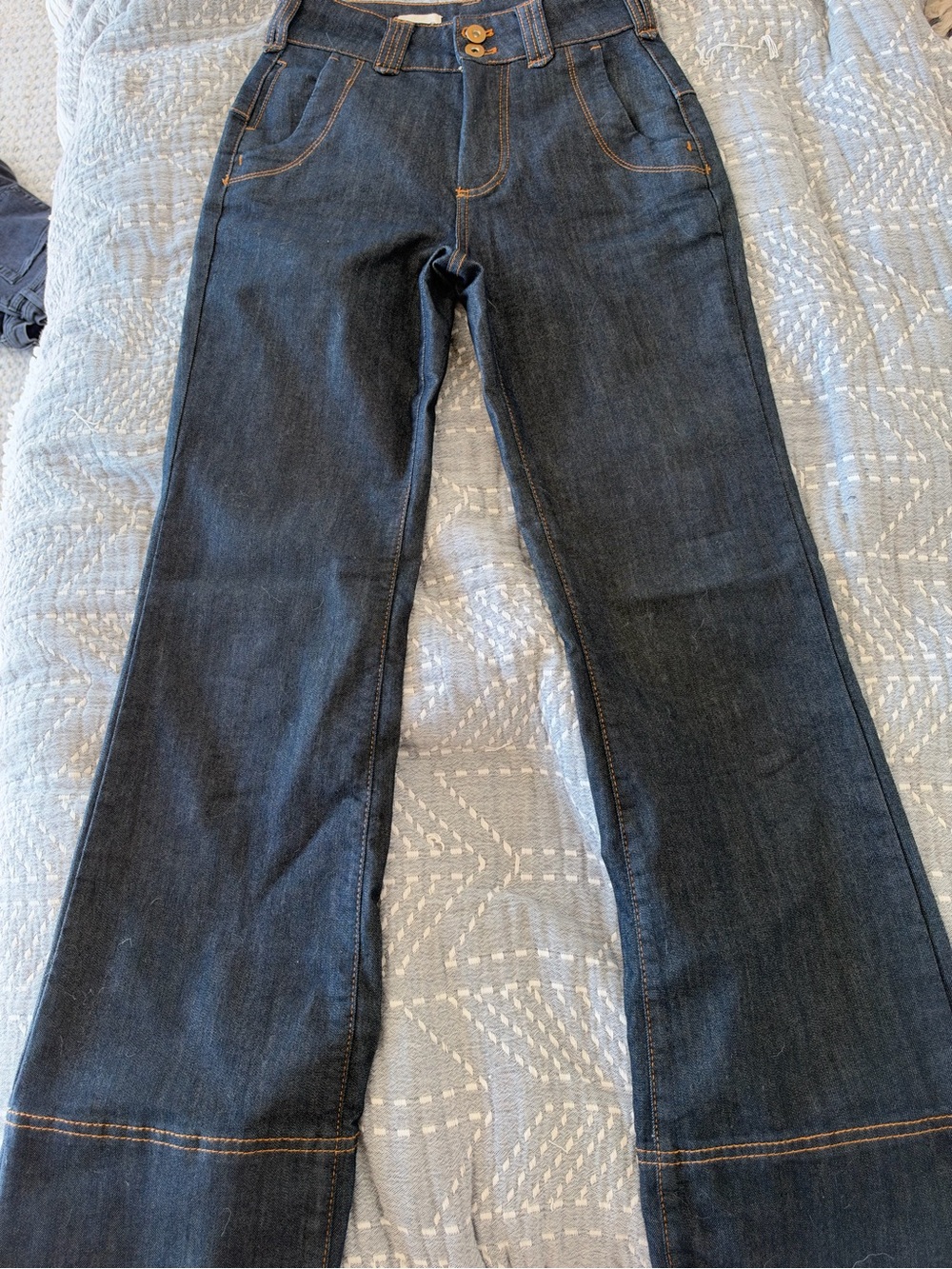 Pilcro Dark Blue Bootcut Jeans with Contrast Stitching